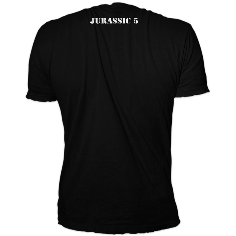 Jurassic 5 logo white and black Black T-Shirt | Jurassic 5 